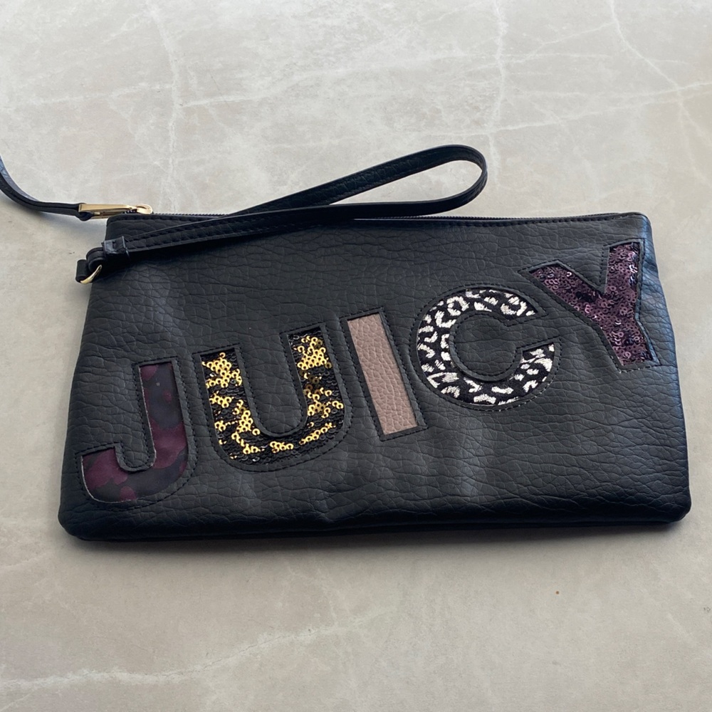 Juicy Couture Black Wristlet with Multicolor Lettering